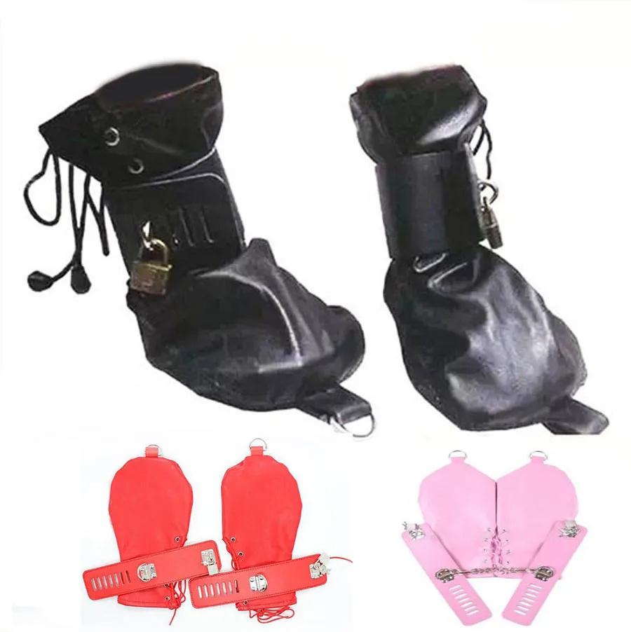 Dog Palm Gloves Restraint,Leather Lockable Mittens Handcuff Cosplay