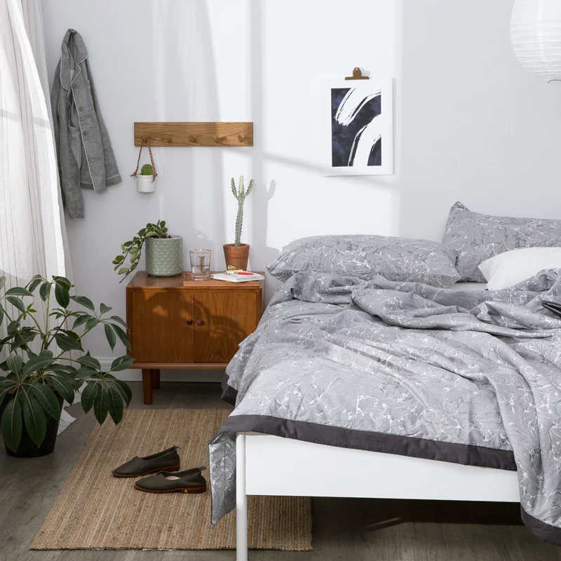 

2018 Waves Grey Quilting Summer Comforter Quilt 100% Cotton Fabric Polyester Filler Twin Queen Air-Condition