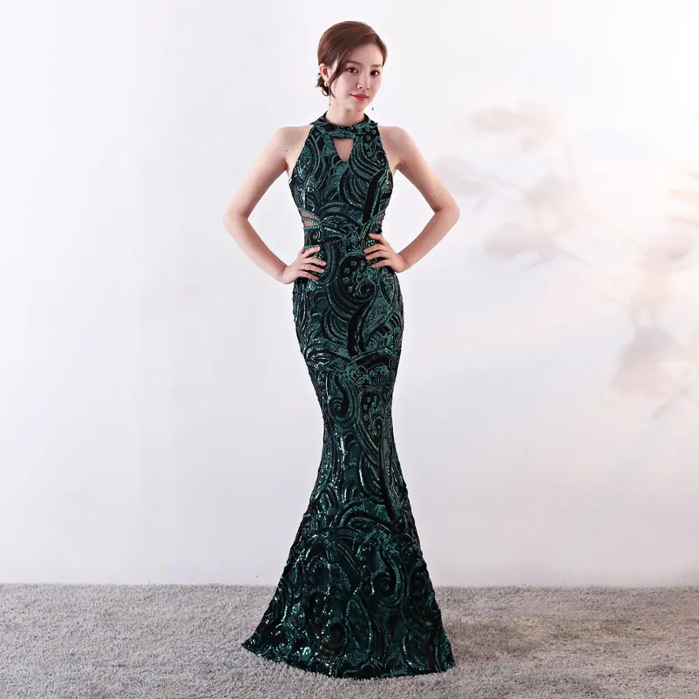 Robe De Soiree блестящее длинное вечернее платье русалки с бусинами