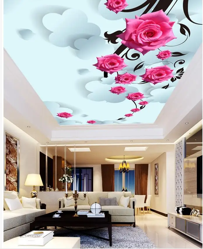 Fashion stereoscopic flowers rose ceiling frescoes 3d flower wallpaper