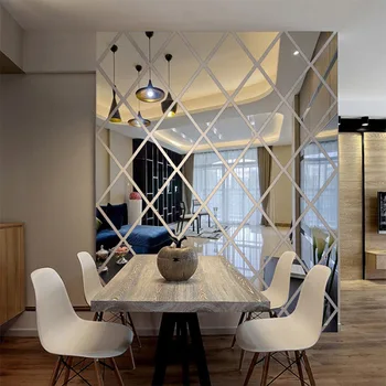 

3D Acrylic Mirror Wall Sticker Home Hotel Living Room Decoration Modern Diamond Pattern Wall Sticker Decorative Mirror Sticker
