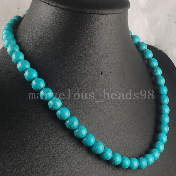 

Free shipping Fashion Jewelry 10mm Blue howlite Round Ball Pendant Bead Neckace 18" SG6070