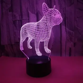

France Dog 7 Color Lamp 3d Visual Led Night Lights For Kids Touch Usb Table Lampe Baby Sleeping Nightlight Motion Light