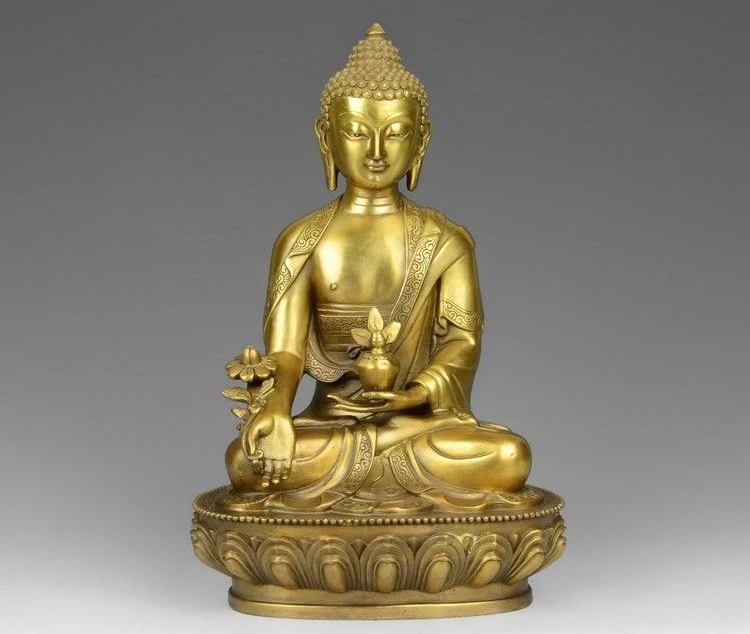 

12 Tibet Buddhism Temple Brass Copper Medicine Buddha Tathagata Sakyamuni Statue