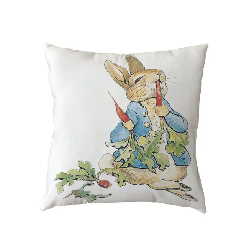 Наволочка для подушек с рисунком кролика Питера, полиэстер, персиковая кожа, квадратная наволочка, морковь, Бабочка, дерево, принт, домашний диван, украшение для стула - Цвет: 6