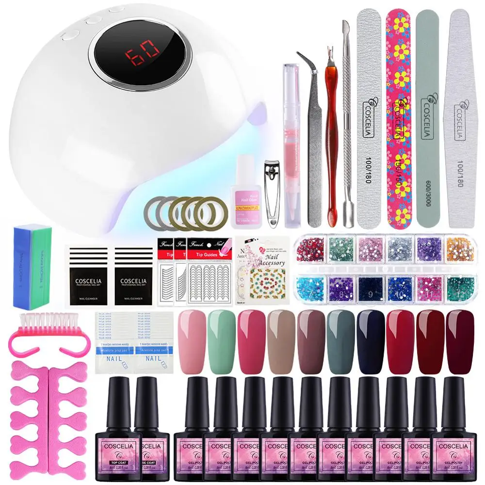 COSCELIA Nail kit Nail Gel Polish Set Kit For Manicure Gel Varnish Nail Art Set 36/24W UV Lamp