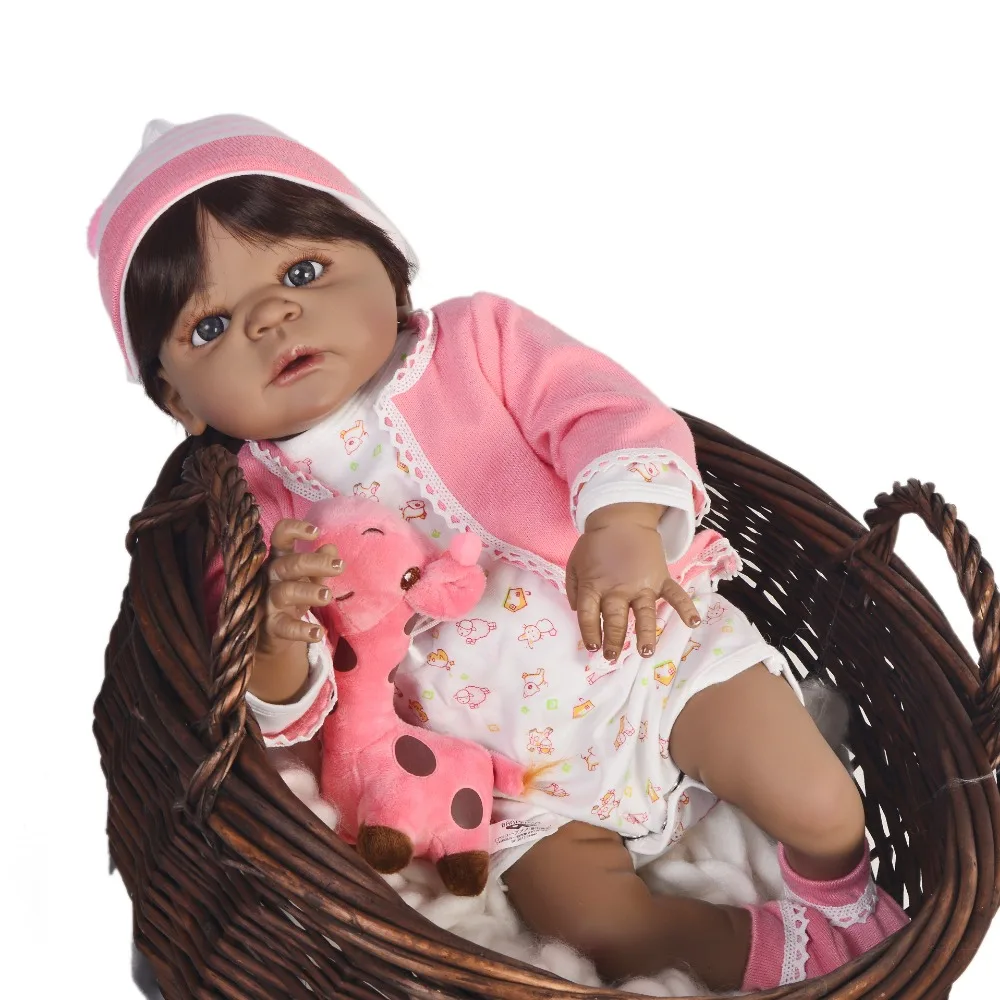 Черный bebes reborn 57 см полное тело силиконовый Reborn Baby Doll игрушка живой ребенок африканская девочка кукла "малыш" детский подарок bonecas