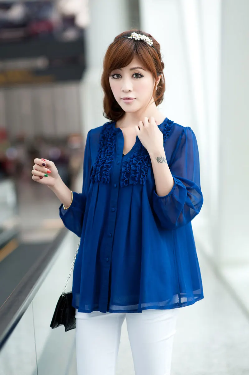 

Blue Black Chiffon Blouse Chiffon Ruffle Blouse Autumn Spring 4xl Women Big Size Oversized Shirts Clothing Harajuku see through