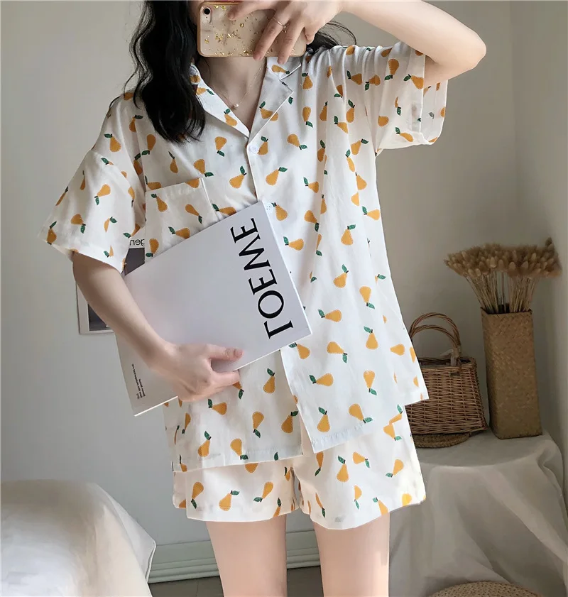 Fdfklak повседневное Домашняя одежда с принтом хлопковые пижамы для женщин короткий рукав летние пижамы комплект Студент Ночное pijama mujer