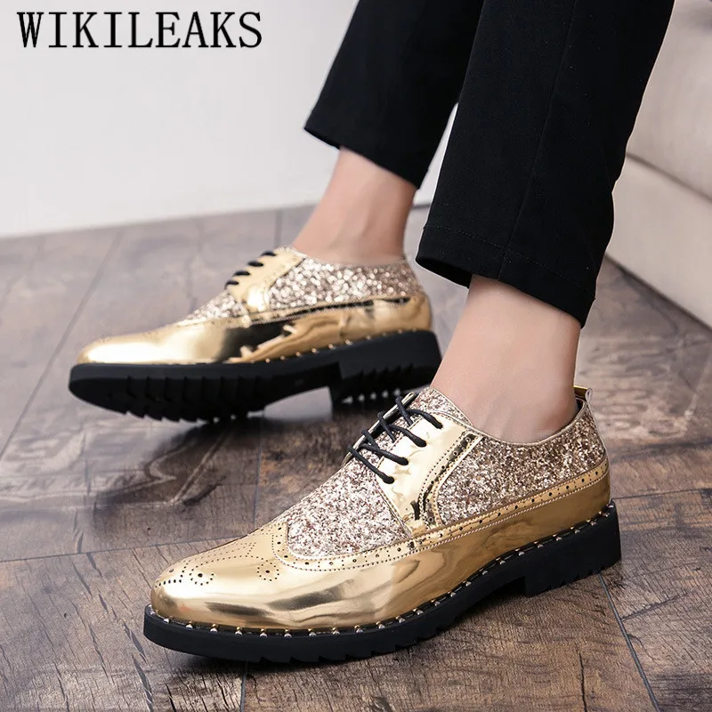 New Luxury Brand Coiffeur Gold Brogue Oxford Shoes For Men Italian Formal Wedding Dress Footwear Male Patent Leather Bling Shoes New Luxury Brand Coiffeur Gold Brogue Oxford Shoes For Men Italian Formal Wedding Dress Footwear Male Patent Leather Bling Shoes