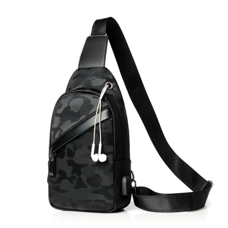 جديد أسود الصدر حزمة الرجال عارضة الكتف Crossbody حقيبة USB شحن حقيبة صدر للرجال الذكور للماء التمويه السفر حقيبة ساع