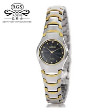 Роскошные женские наручные часы водонепроницаемые Деловые женские часы Вольфрамовая сталь Розовое золото черные кварцевые женские часы бренд RGENS