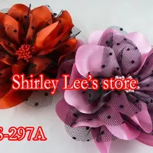 60X(12 см) большой причудливый Атлас W/сетка весенний цветок, DIY брошь цветок, цветок волос, 2 цвета