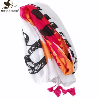 

Marte&Joven Fashion Colorful Printed White Scarf for Women Luxury Elegant Big Size Shawls Pashmina Beautiful Hijab for Female