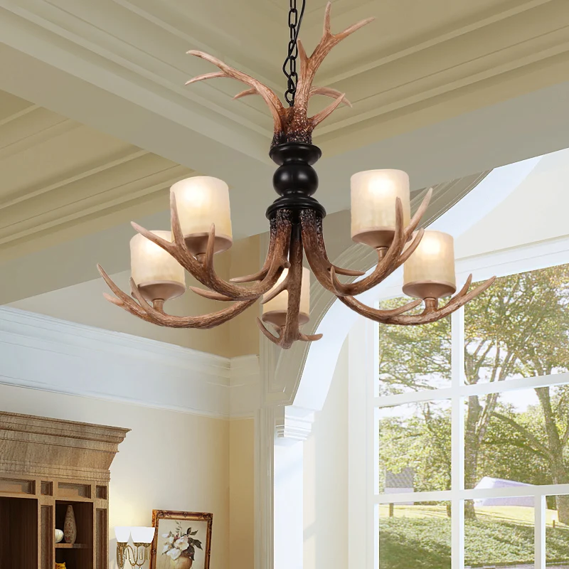 

FUMAT led chandeliers countryside resin chandelier Living Room chandelier Resin Antler christmas decoration lamp
