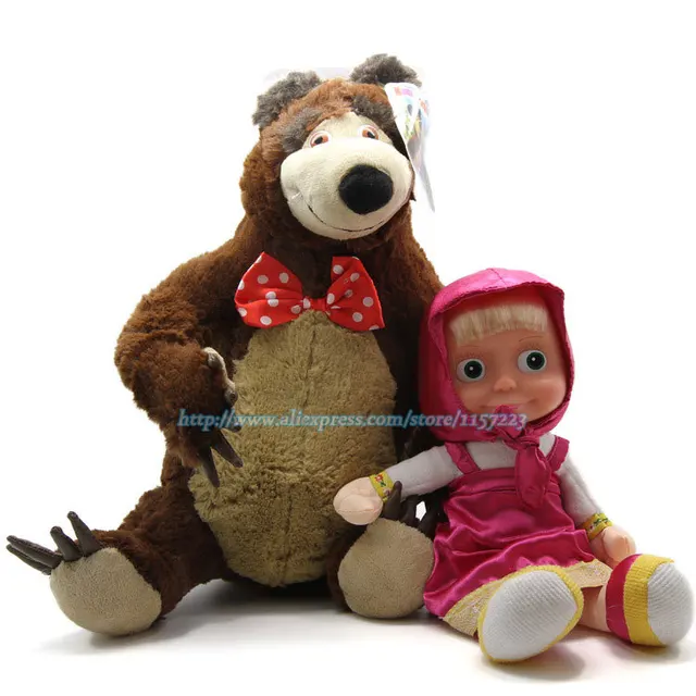 New Arrived 2pcslot Masha And The Bear Russian Language Musical Educational Dolls Plush 
