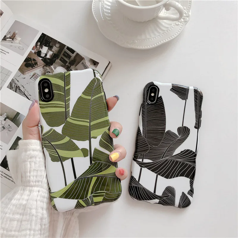 

Retro Banana Leaf Soft silicone Phone Case For iphone 8Plus 6 6S 7 X Cases For iphoneXS Max XR plants Leaves Cover Matte Funda