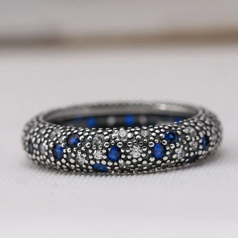 

925 Sterling Silver Cosmic Stars with Clear CZ and Midnight Blue Crystal Ring Compatible with Jewelry engagement Ring