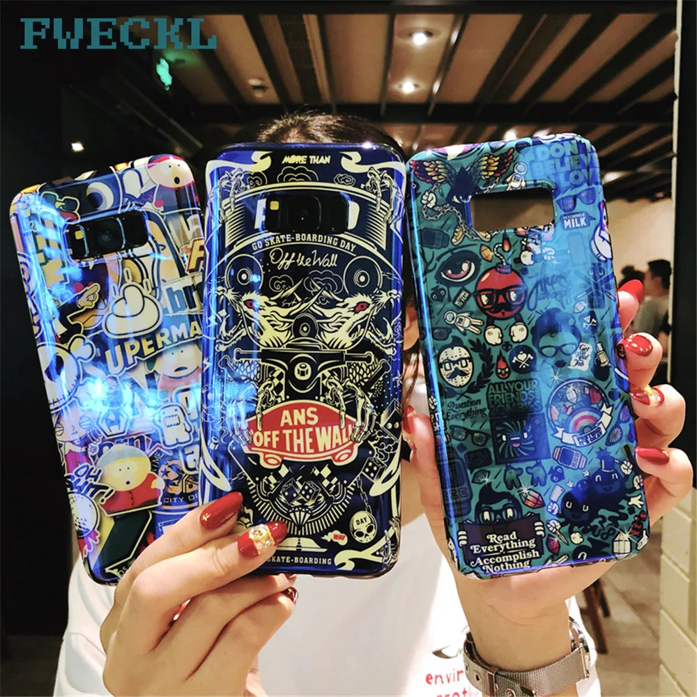

Phone Case For Samsung Galaxy S8 S9 Plus Note 8 Trend Cartoon Cool Pattern Blue light Glossy Soft IMD Silicon Back Cover Coque
