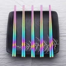 Regenbogen Stäbchen Lebensmittelqualität Top 304 Edelstahl Hochglanzpoliert Geschirr Geschenke Chinesischen Stäbchen 24 cm