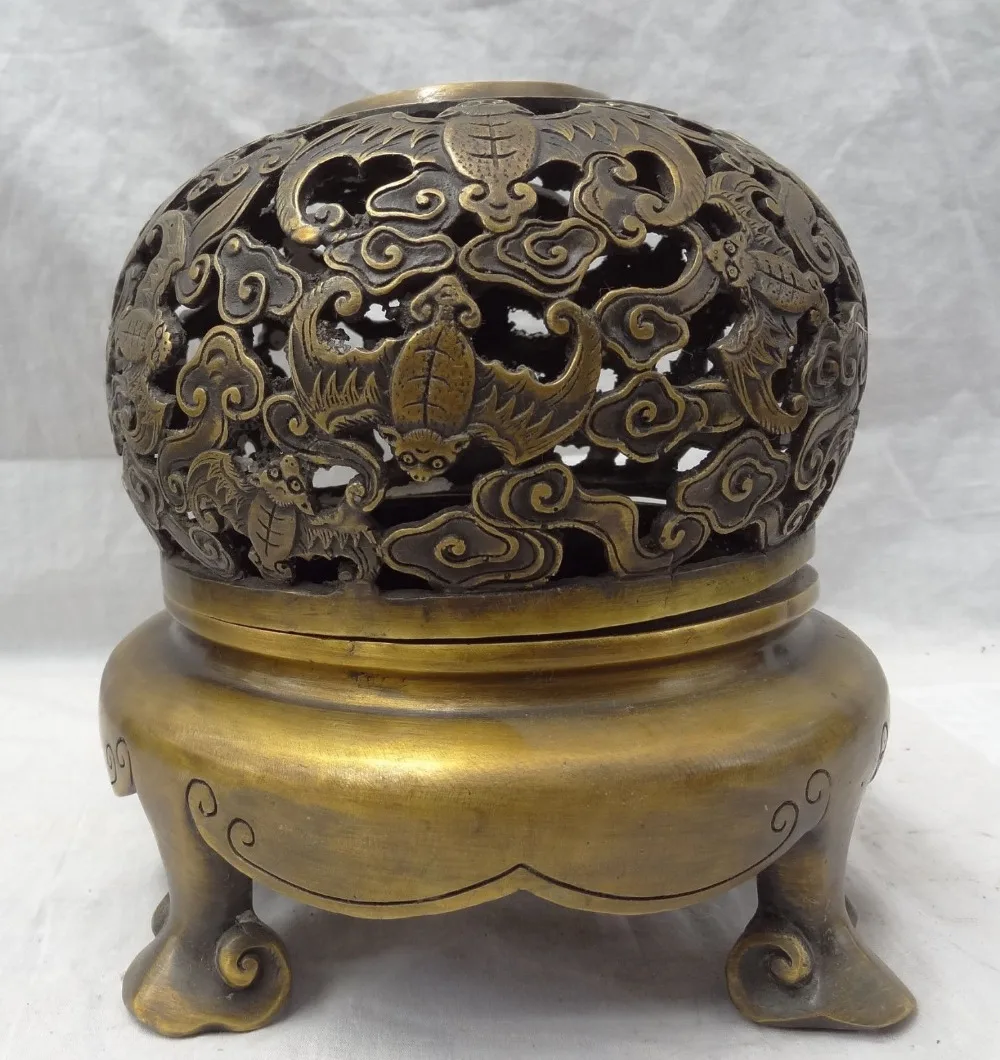 

wan671011+++ Details about Chinese Pure Bronze Auspicious Round Ball Statue Tibet BAT Incense Burner Censer