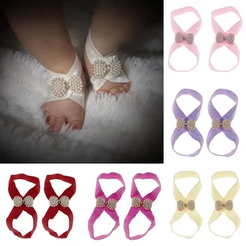 

Newborn Baby Girls Elastic Foot Band Fake Pearl Barefoot Sandals Foot Decoration