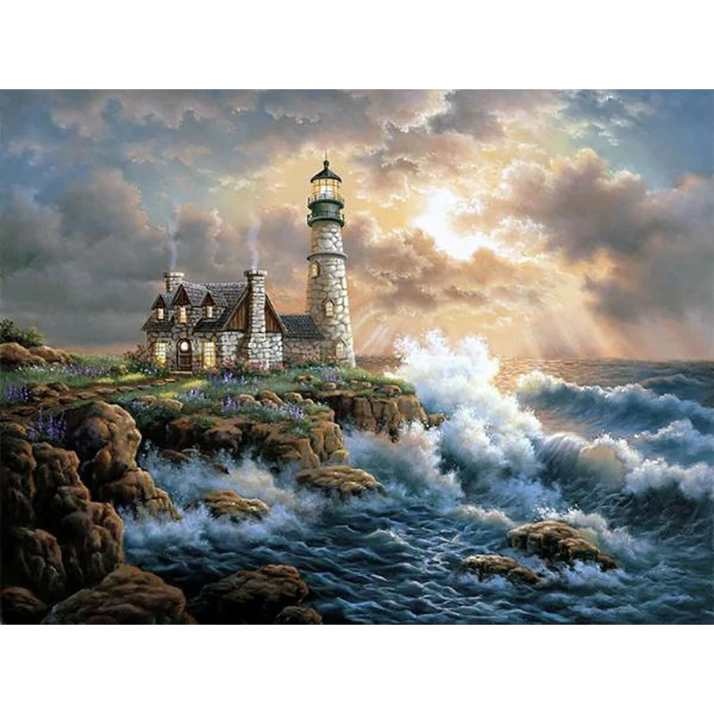 

100% Full 5D Diy Daimond Painting "Seaside House" 3D Diamond Painting Round Rhinestones Diamant Painting Embroidery Scenery