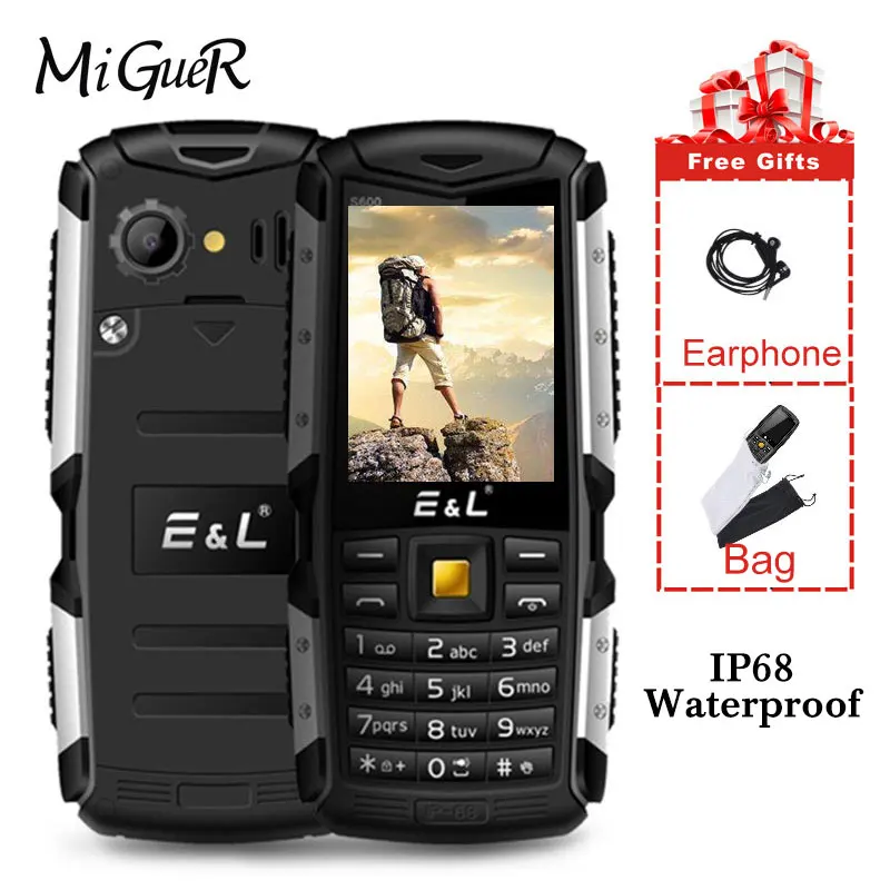 

KENXINDA E&L S600 IP68 Single Frequency Unlocked Phone 2.4"Screen Dual Sim Big Speaker Flashlight FM Waterproof Rugged Cellphone