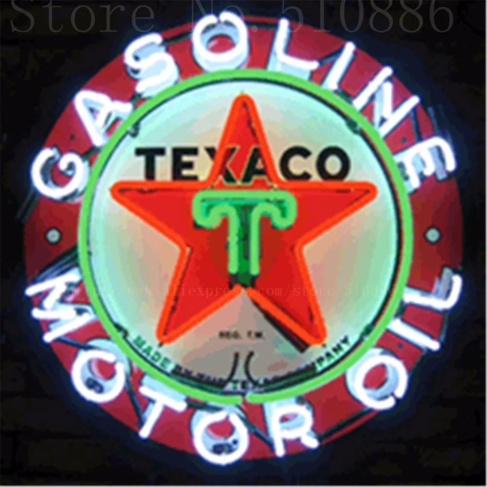

Texaco Gasoline Motor Oil Glass Tube neon sign Handcrafted Automotive signs Beer Club Pub Shop Store Signage Signage 18"x18"