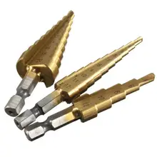 3 шт HSS титановое покрытие Шаг сверло Металл 3-12 мм 4-12 мм 4-20 мм конусная резка Высокоскоростная сталь дерево сверление электроинструменты