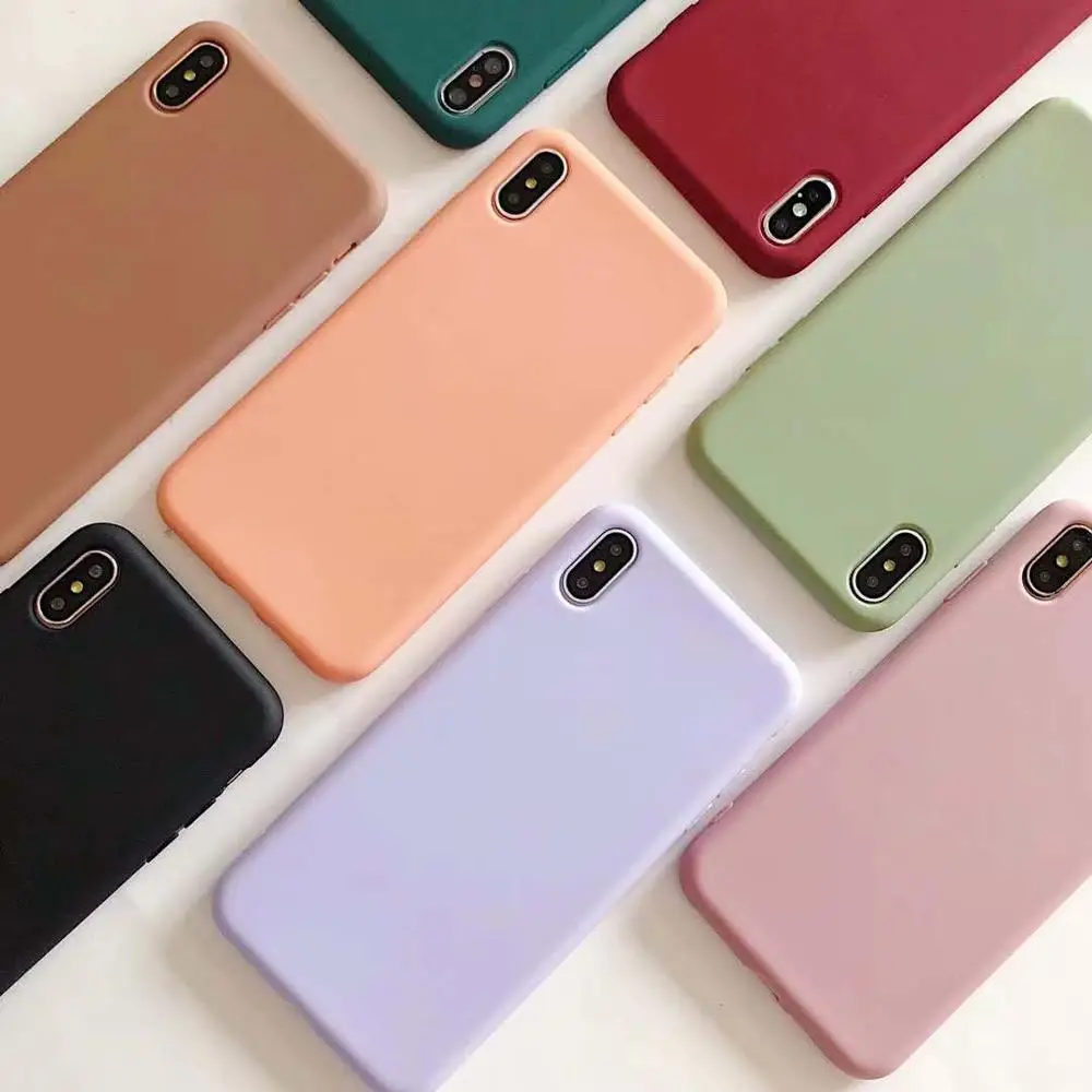 

Matte Simple Cute Phone Case For iphone 7 8 Plus 6 6S X Cases For iphone XS Max XR Candy Solid Color Soft Silicone Cover