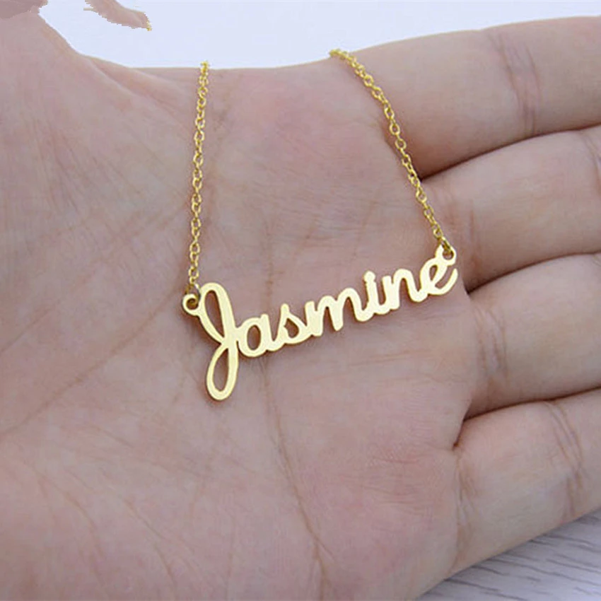 

Long necklace with personality Golden custom name woman pendant Stainless steel charm ladies jewelry Birthday gift Couple gift