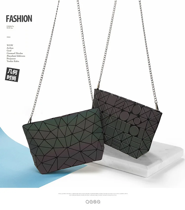ZYJ Female Laser Luminous Plaid Bags Diamond Chains Rainbow Shoulder Make Up Bag Handbag Deformable Lattice Evening Clutch Bag (1)