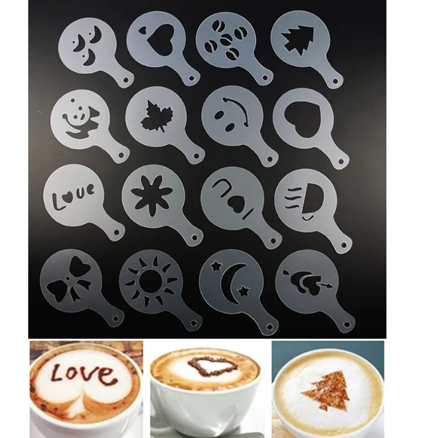 

16Pcs Wedding Cake Foam Decorations Bride Pattern Spray Flower Mold Spray Printing Sugar Coffee Powder Sieve Cupcake Decorator