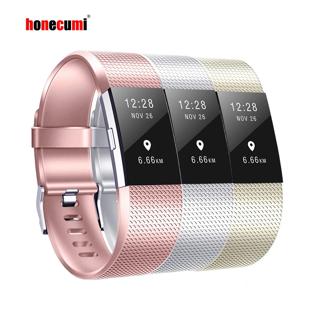 

Honecumi Wrist Band For Fitbit Charge 2 TPU Watchband Accessory Wrist Strap For Fitbit Charge 2 Rose Gold/Silver Bracelet