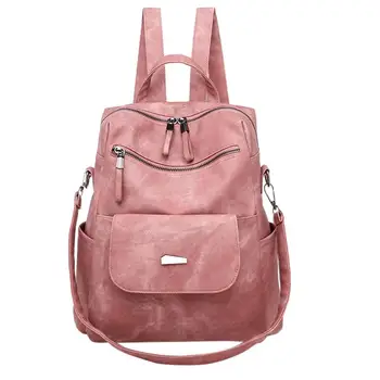 

Scrub Leather Backpack Fashion Women's Leather Rucksack Simple Zipper Backpack Large Capacity Travel Bag Rucksacks For Girls #20