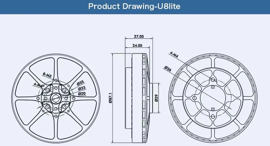 T-двигатель Сверхлегкий U8 Lite KV100 KV150 KV190 Серебряный обмоточный бесщеточный двигатель для самолета