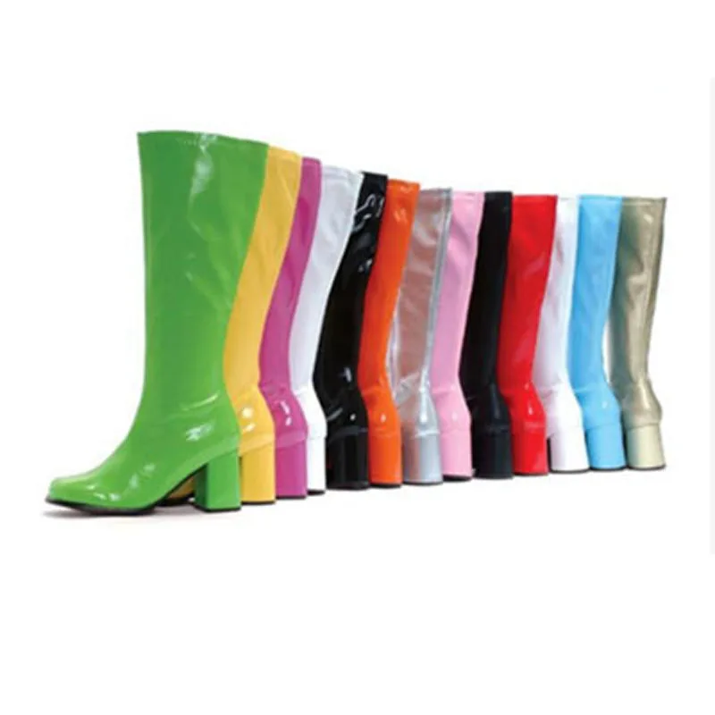 Rose Shiny Rond Cuir yellow Tout Matte green Bout Brillants Solides Bottes Haute Med Sexy En white Bonbons De Femmes Chunky Match gold Performance black Verni orange red Stade blue black Matte Shiny Genou Couleurs Talon silver white FCqx1zw