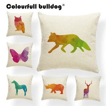 

Custom Animal Print Cushion Pillow Rhinoceros Deer Elephant Covers Lion Horse Monkey Burlap Picture 45x45Cm Decorative Pillows