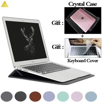 

Leather Sleeve Laptop Case For Macbook New Air 13 A1932 Air Pro Retina 11 12 13 15 Notebook Bag + Crystal case + keyboard Cover