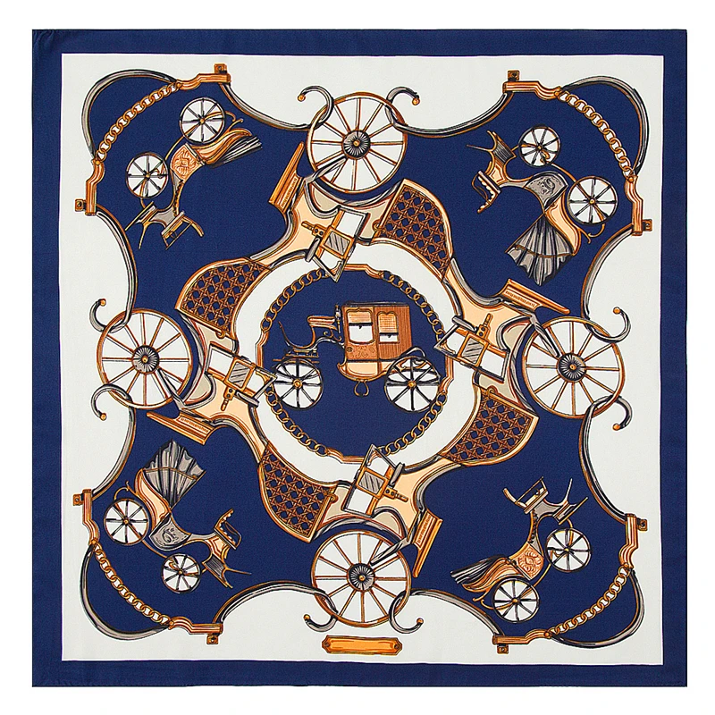 

[POBING] Luxury Carriage Print Scarves 100% Twill Silk Square Scarf Women Brand Shawl Euro Style High Quality Lady Foulard Hijab