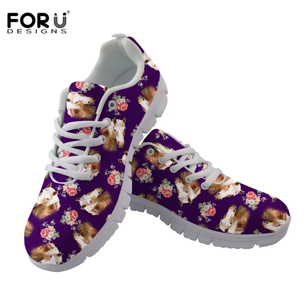 

FORUDESIGNS Sneakers Women Casual Flats Autumn Shoes Woman Crazy Horse Floral Pattern Comfortable Mesh Ladies Lace-up Shoes 2018