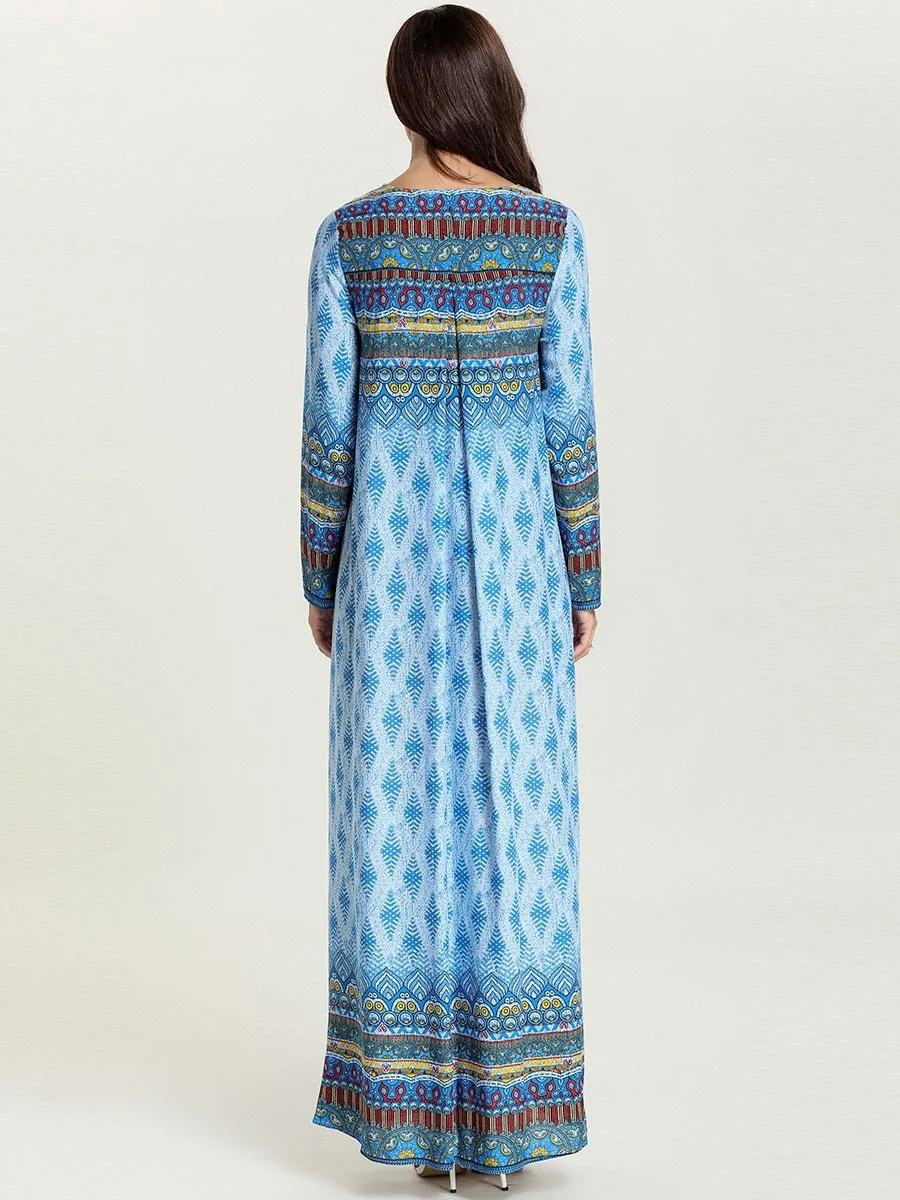 Большие размеры Повседневное платье макси с принтом женское мусульманское abaya полное свободное кимоно Рамадан Дубай Арабский исламский