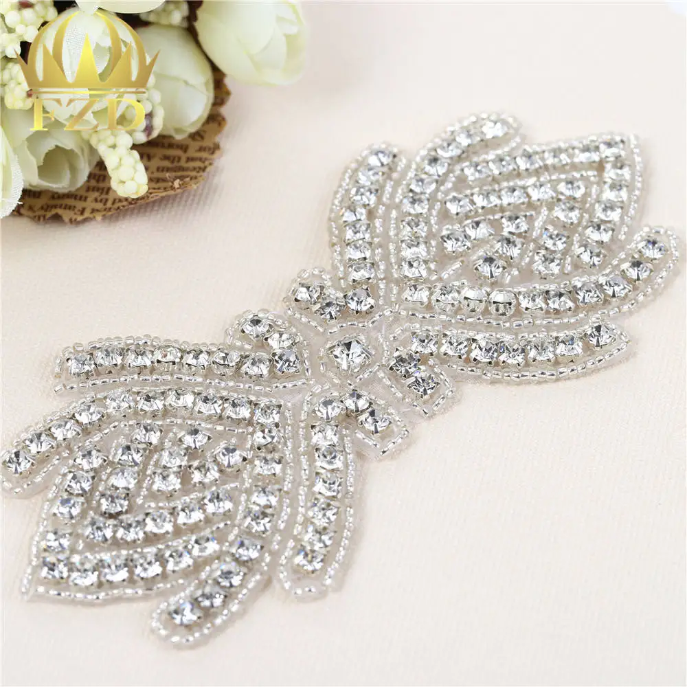 1Piece Handmade Beaded Sewing Rhinestones Wedding Belt Appliques Crystal Trimming Strass Patches