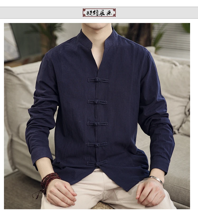 Sinicism Store Men Clothes Man Cotton Linen Casual White Shirts Long Sleeve Shirts Male Chinese Style Solid Shirts