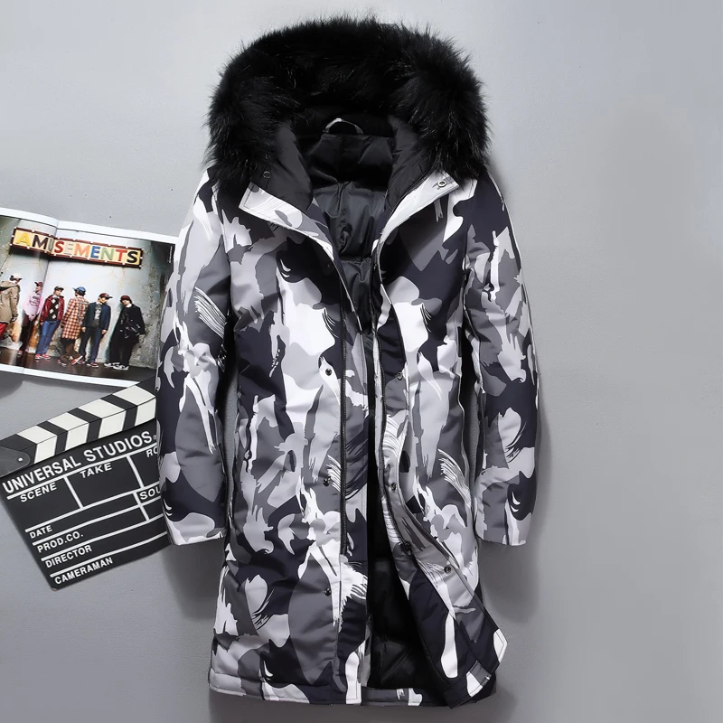 

2018 New camouflage men's winter jackets high quality fur collar long coat men Tace & Shark Long white duck down jacket men 4XL