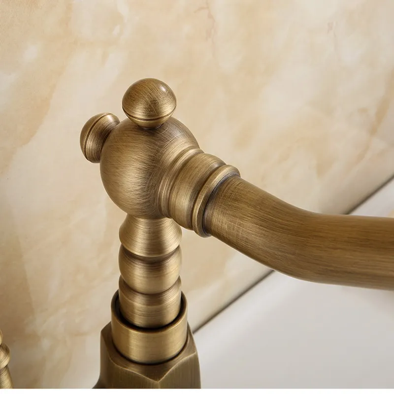 Antique Brass Single Handle Basin Faucet Deck Mount Bathroom Faucet Vanity Vessel Sinks Mixer Tap KD545