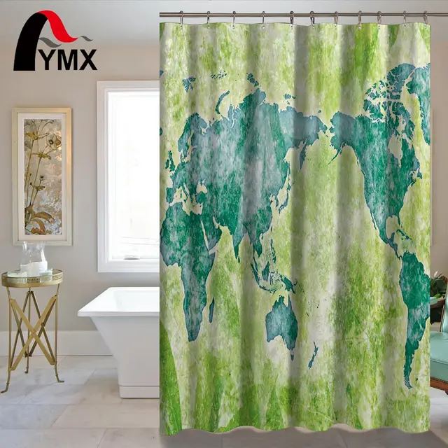 Waterproof Simple World Map Shower Curtain For The Bathroom