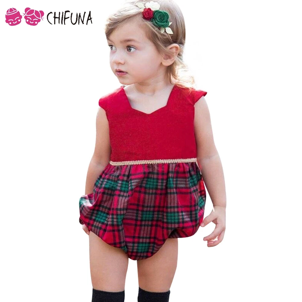 

chifuna Lovely 2017 New Arrival One-Pieces Summer Red Stitching Lattice Rompers For Girls Infant Kids Costume Romper