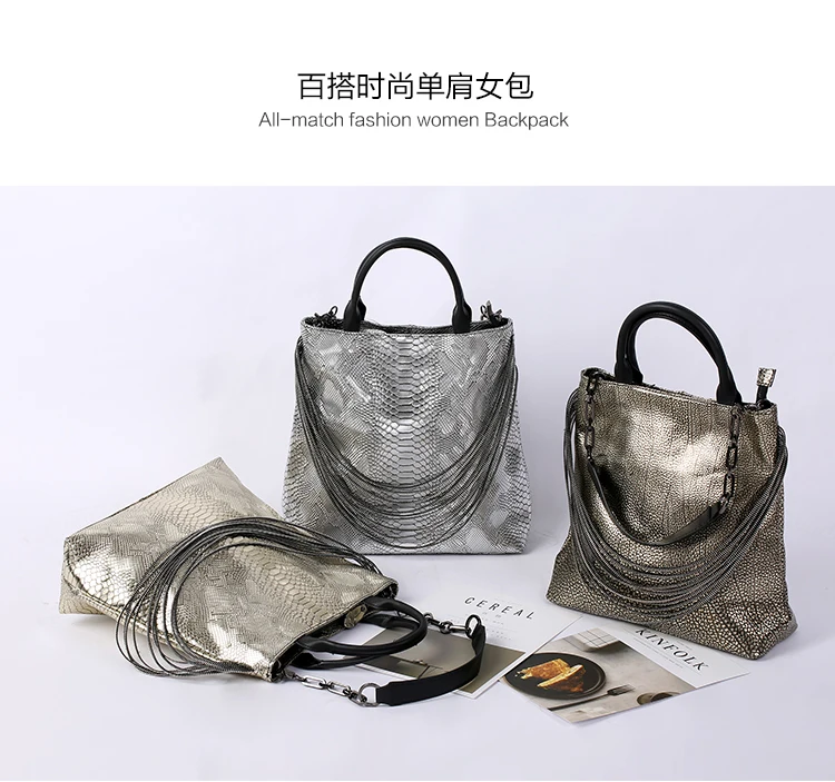 Натуральная кожа, Модный узор аллигатора, металлический цвет, дамская сумка, металлические цепочки, женская сумка, украшение цепи, изящные сумки